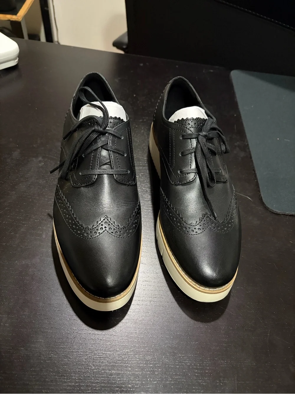 Cole Haan Black Leather Platform Wingtip Oxford